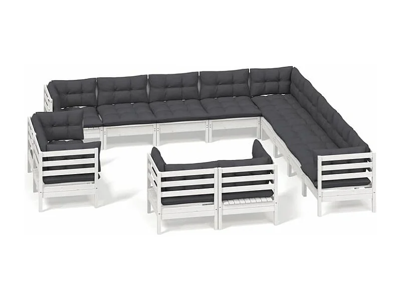 Salon de jardin 13 pcs avec coussins blanc bois de pin solide