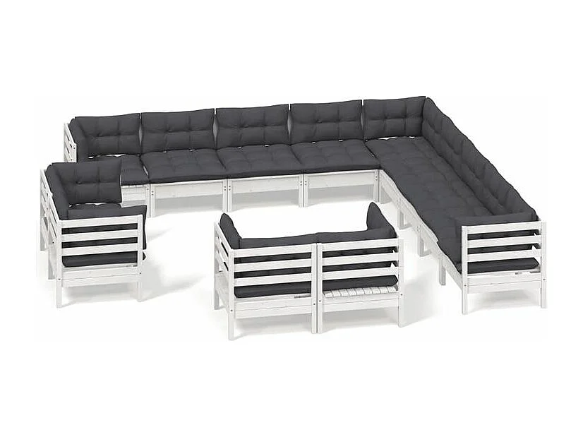 Salon de jardin 13 pcs avec coussins blanc bois de pin solide