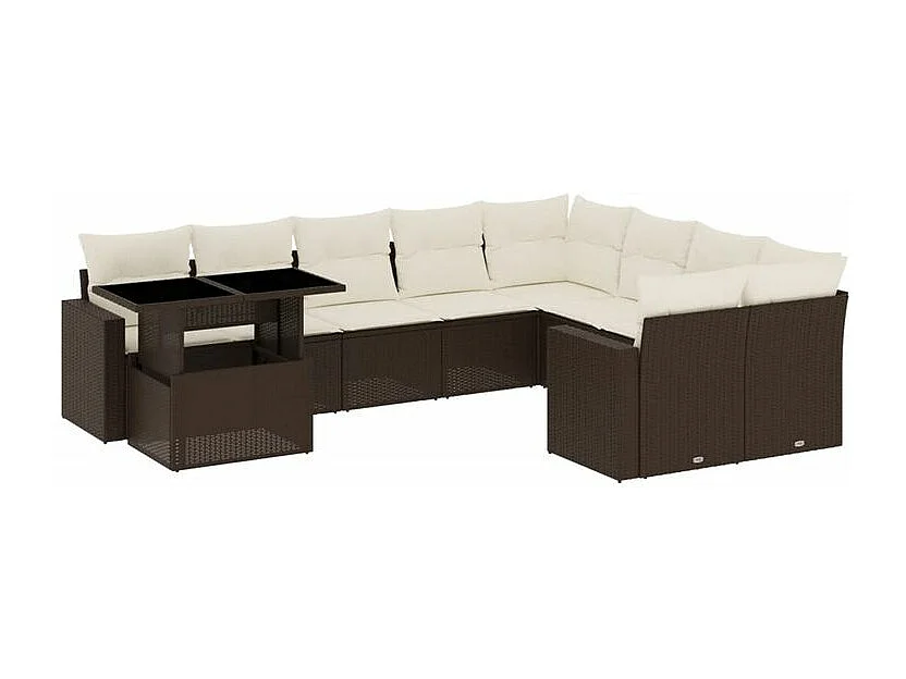 Salon de jardin 10 pcs avec coussins marron résine tressée