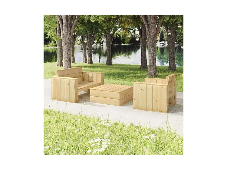 Salon de jardin 3 pcs Bois massif de pin imprégné