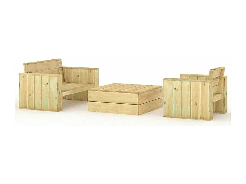 Salon de jardin 3 pcs Bois massif de pin imprégné