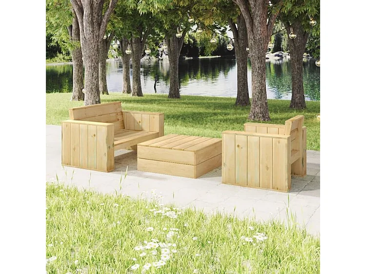 Salon de jardin 3 pcs Bois massif de pin imprégné