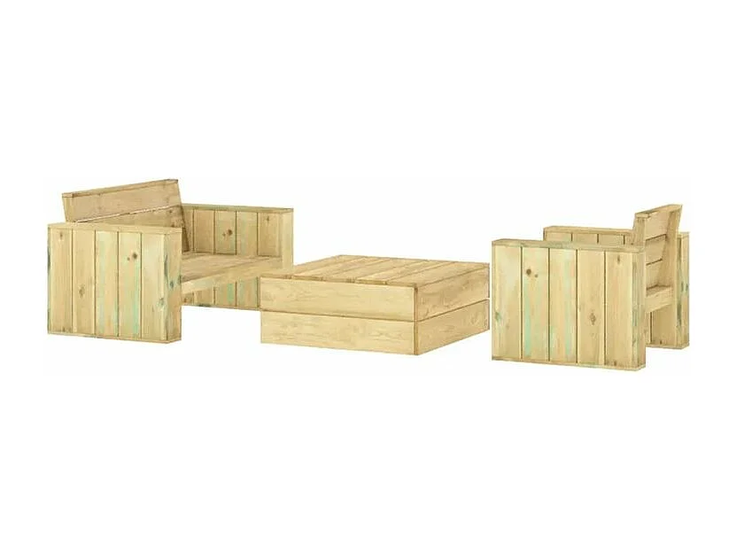 Salon de jardin 3 pcs Bois massif de pin imprégné