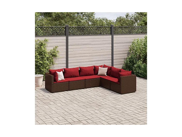 Salon de jardin 6 pcs avec coussins Marron Résine tressée