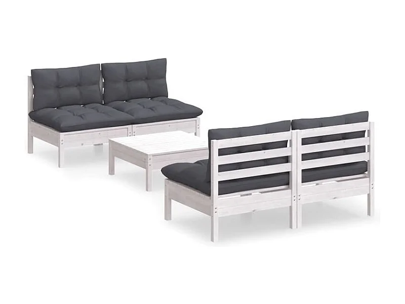 Salon de jardin 5 pcs avec coussins anthracite bois de pin