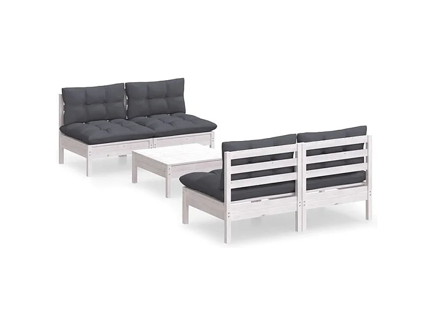 Salon de jardin 5 pcs avec coussins anthracite bois de pin