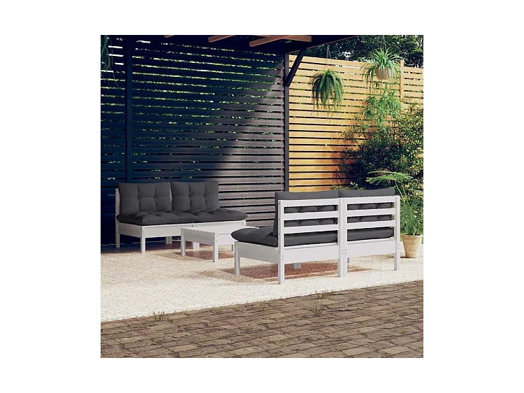 Salon de jardin 5 pcs avec coussins anthracite bois de pin