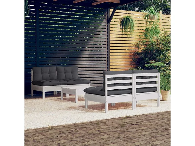 Salon de jardin 5 pcs avec coussins anthracite bois de pin