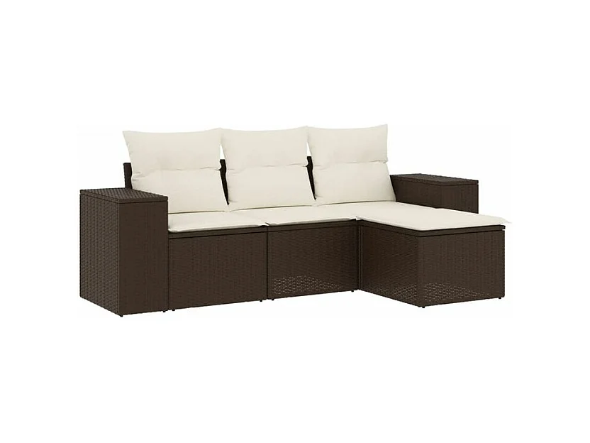 Salon de jardin 4 pcs avec coussins marron résine tressée