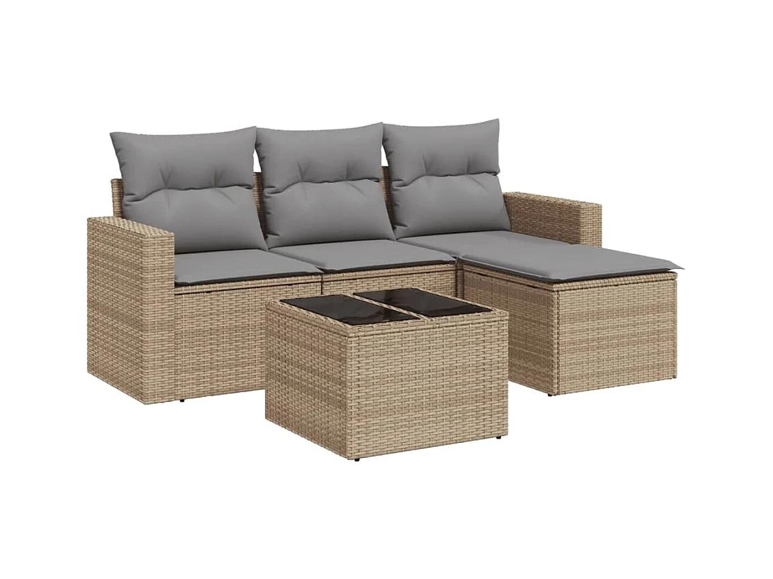 Salon de jardin avec coussins 5 pcs beige résine tressée