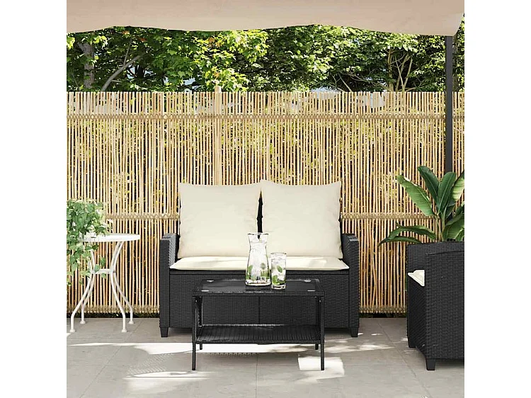 Canapé de jardin 2 places coussins et table noir résine tressée