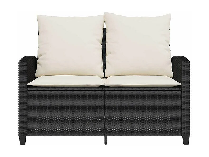 Canapé de jardin 2 places coussins et table noir résine tressée