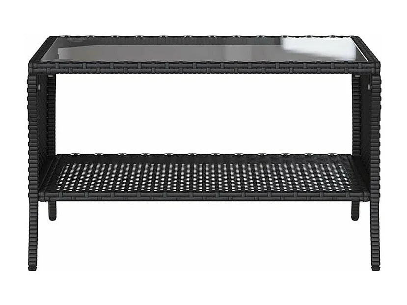 Canapé de jardin 2 places coussins et table noir résine tressée