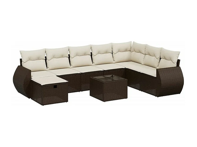 Salon de jardin avec coussins 9 pcs marron résine tressée