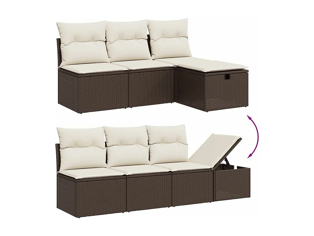 Salon de jardin avec coussins 9 pcs marron résine tressée