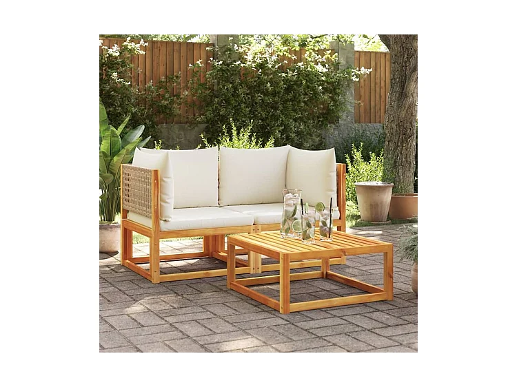 Canapés d'angle de jardin et coussins 2pcs bois massif d'acacia