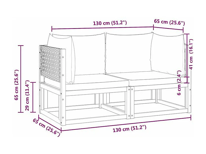 Canapés d'angle de jardin et coussins 2pcs bois massif d'acacia
