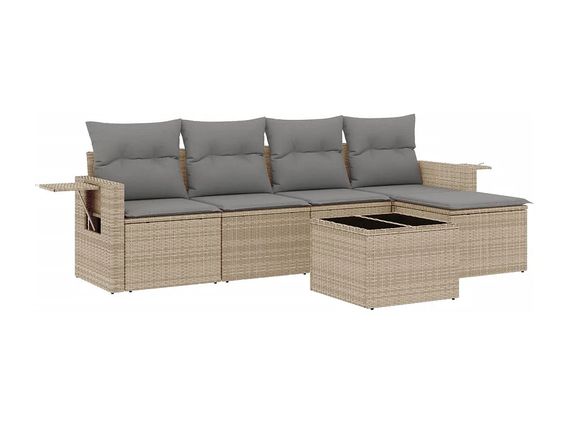 Salon de jardin avec coussins 6 pcs beige résine tressée