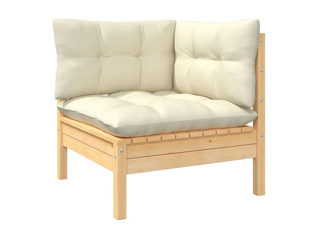 Salon de jardin 8 pcs avec coussins crème Bois de pin solide