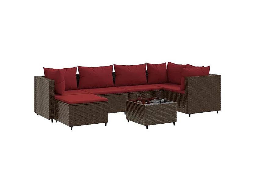 Salon de jardin avec coussins 7 pcs marron résine tressée