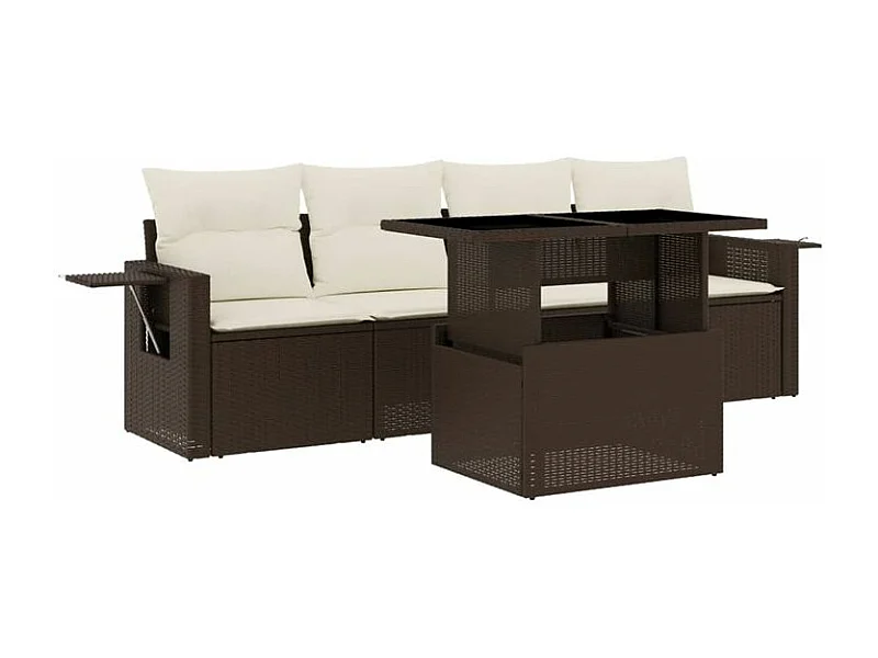 Salon de jardin avec coussins 5 pcs marron résine tressée