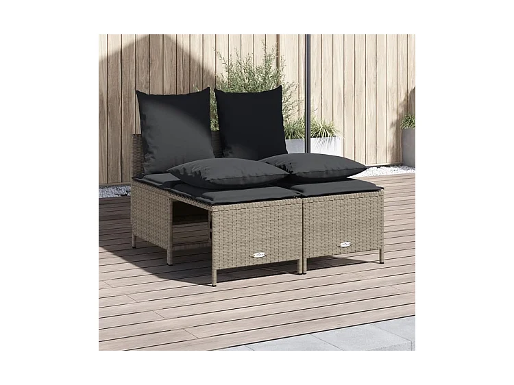 Salon de jardin 4 pcs avec coussins gris clair résine tressée