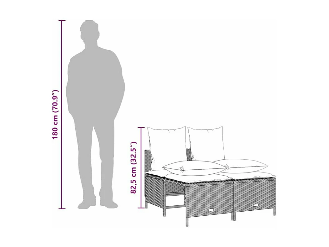 Salon de jardin 4 pcs avec coussins gris clair résine tressée