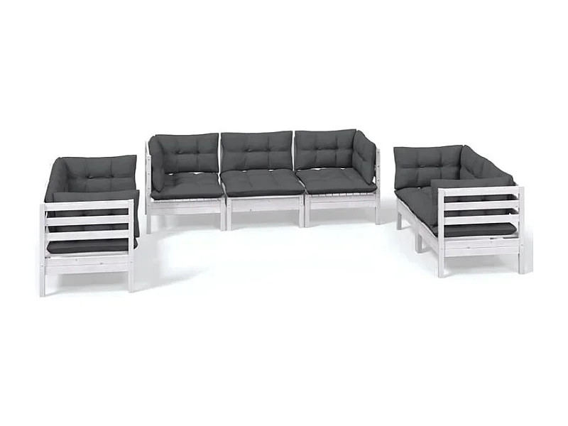 Salon de jardin 7 pcs avec coussins Bois de pin massif