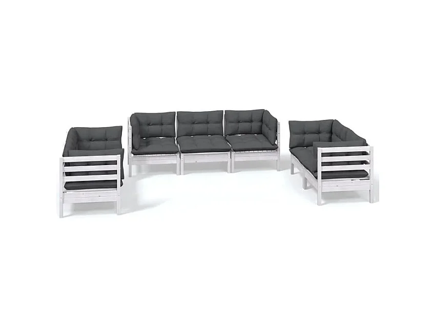 Salon de jardin 7 pcs avec coussins Bois de pin massif