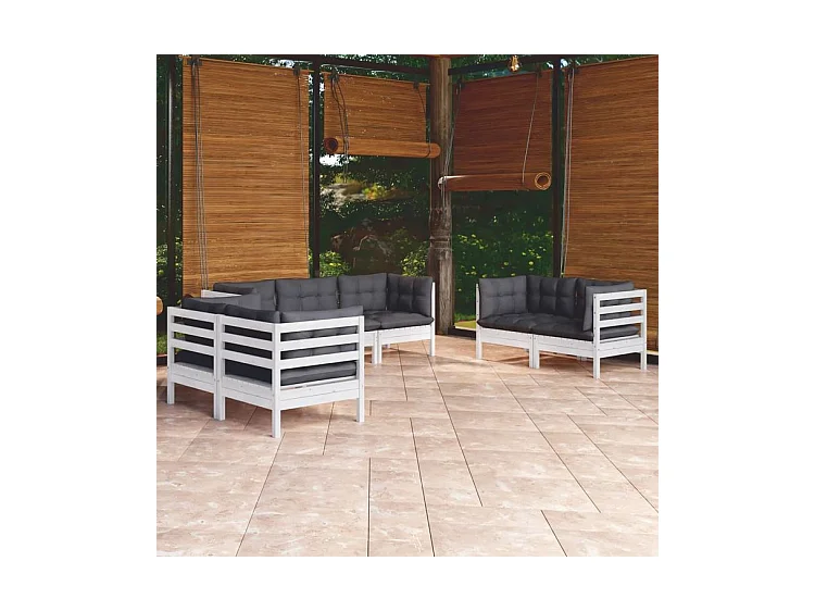Salon de jardin 7 pcs avec coussins Bois de pin massif