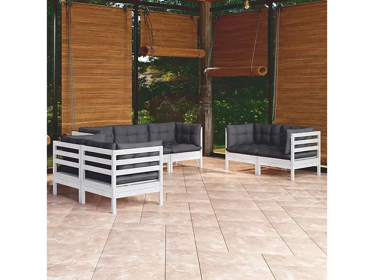 Salon de jardin 7 pcs avec coussins Bois de pin massif