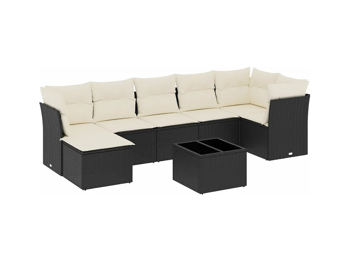 Salon de jardin 8 pcs avec coussins noir résine tressée