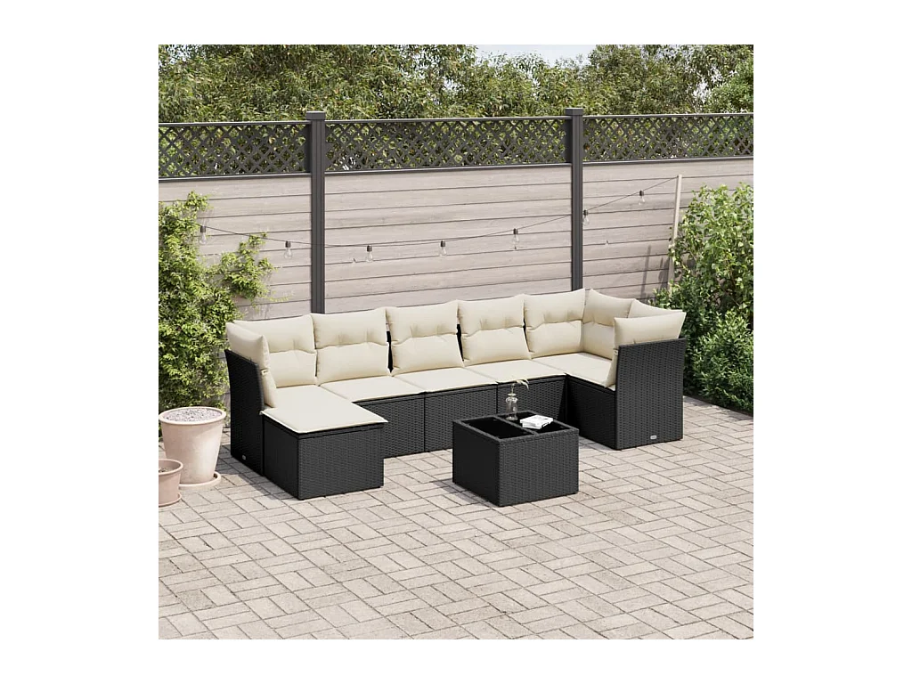 Salon de jardin 8 pcs avec coussins noir résine tressée