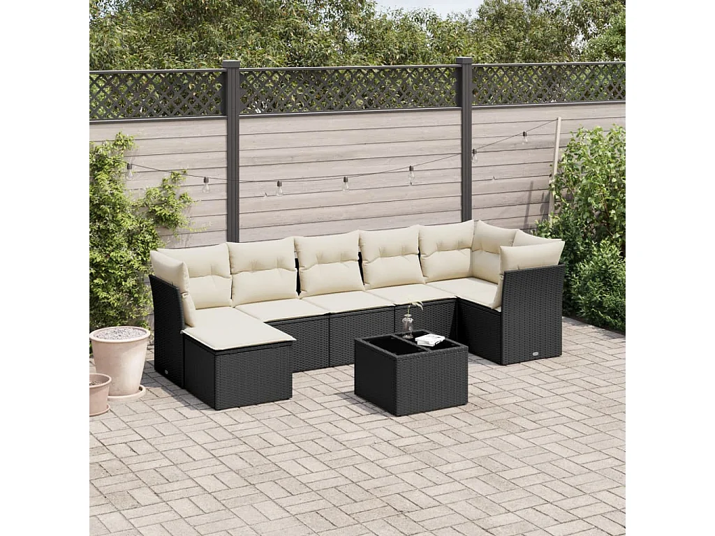 Salon de jardin 8 pcs avec coussins noir résine tressée
