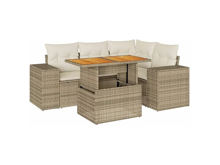 Salon de jardin avec coussins 5 pcs beige résine tressée