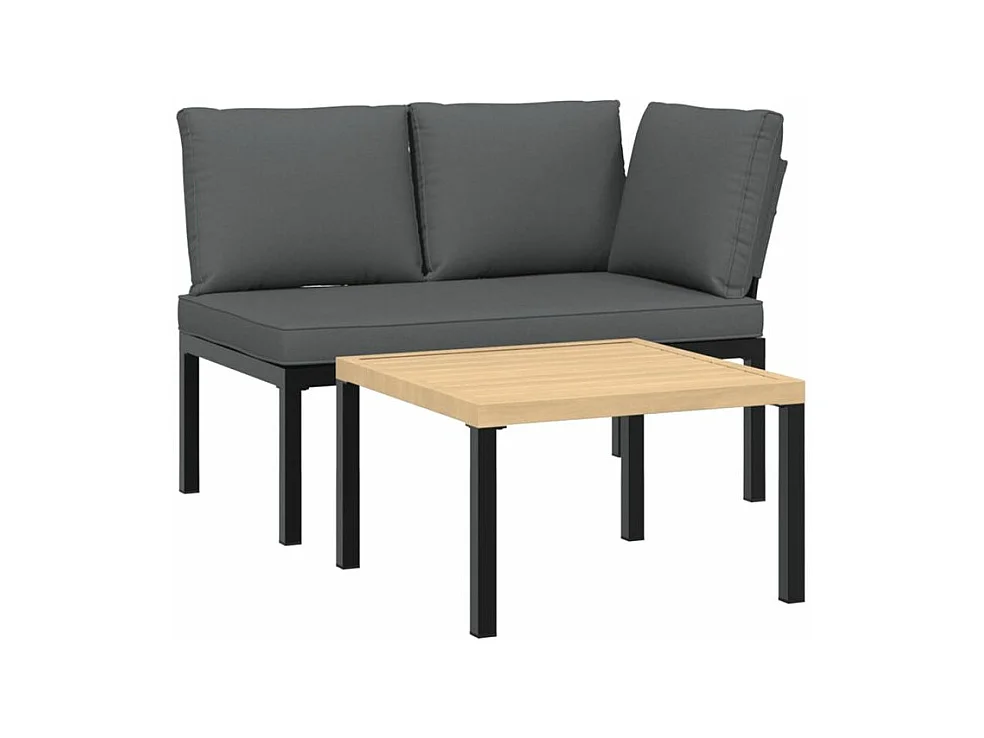 Salon de jardin 2 pcs avec coussins noir aluminium