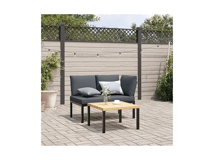 Salon de jardin 2 pcs avec coussins noir aluminium