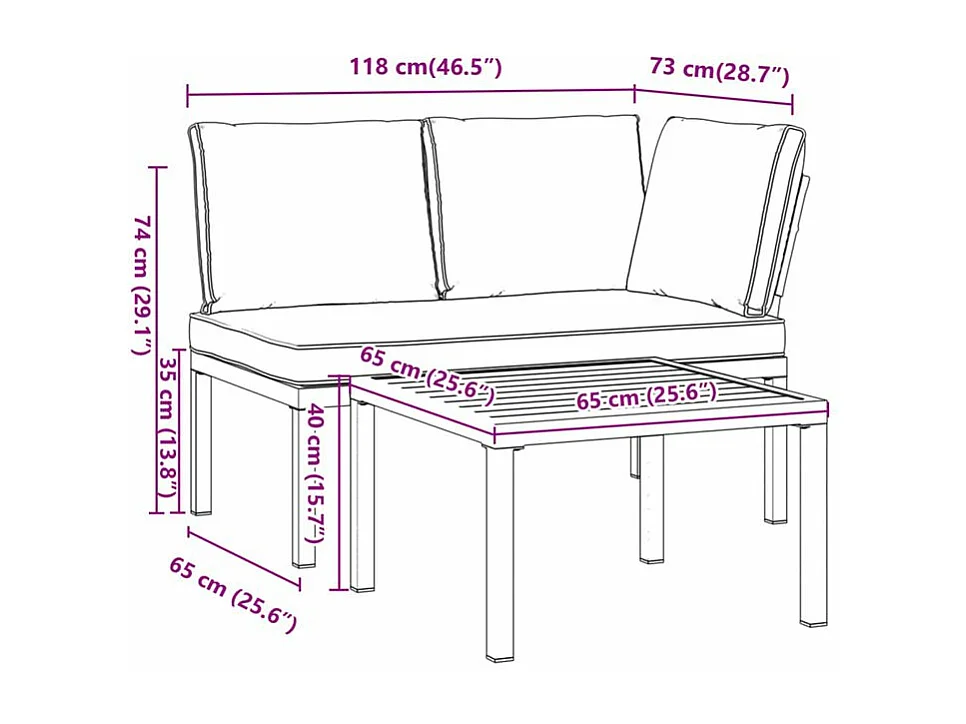 Salon de jardin 2 pcs avec coussins noir aluminium
