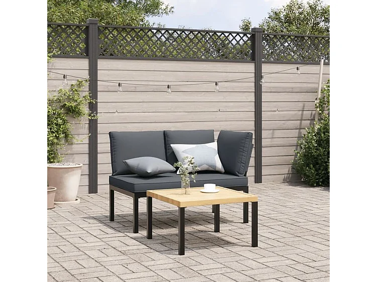 Salon de jardin 2 pcs avec coussins noir aluminium