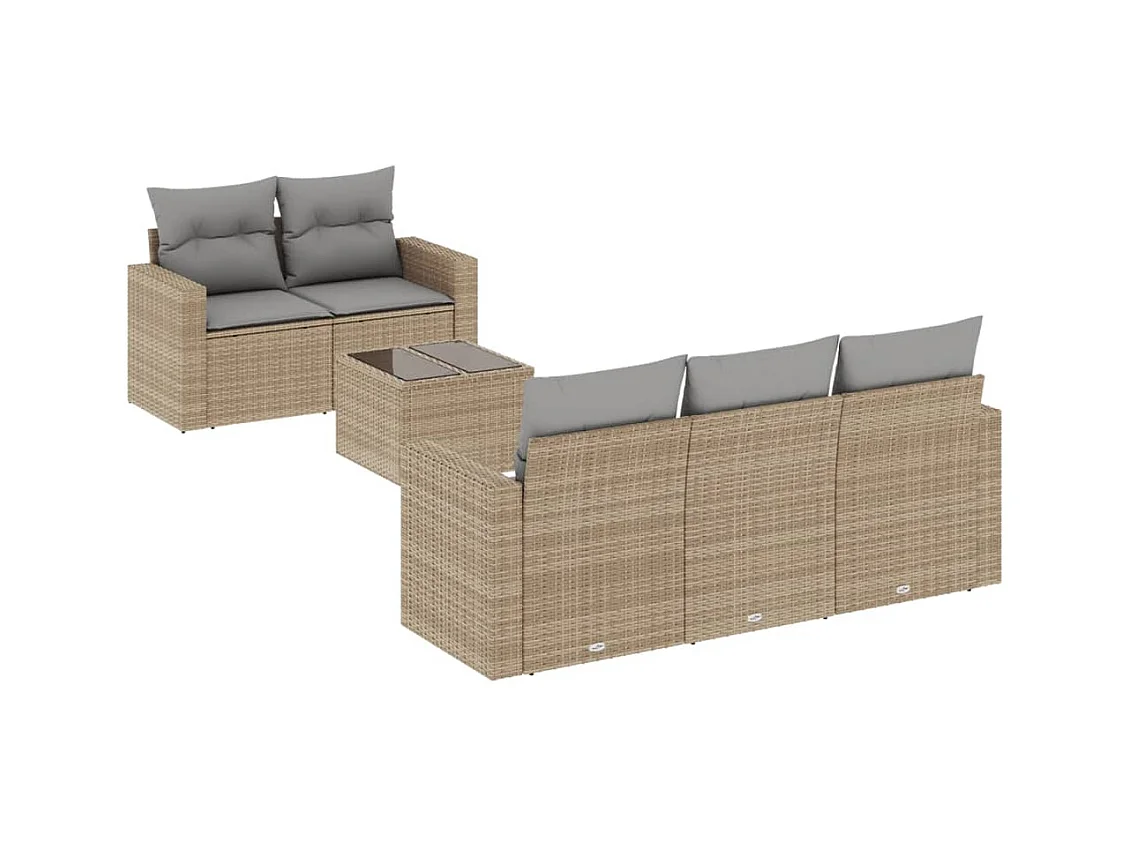 Salon de jardin avec coussins 6 pcs beige résine tressée