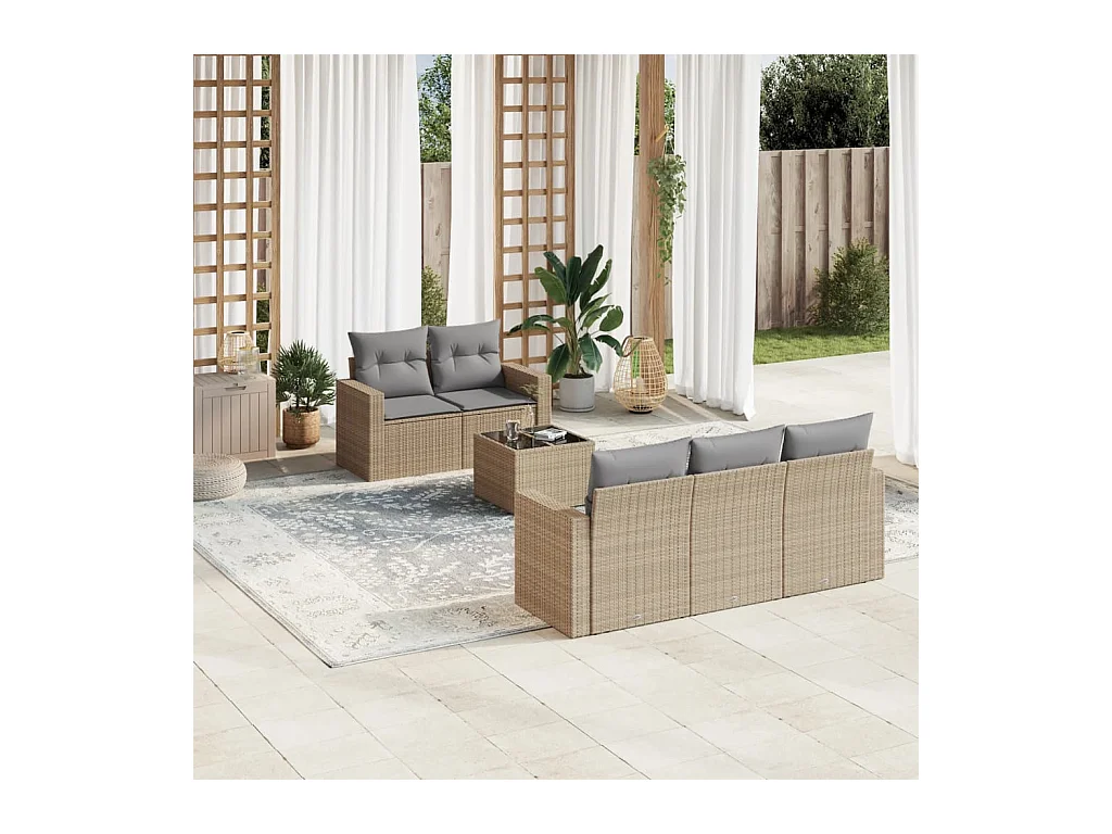 Salon de jardin avec coussins 6 pcs beige résine tressée