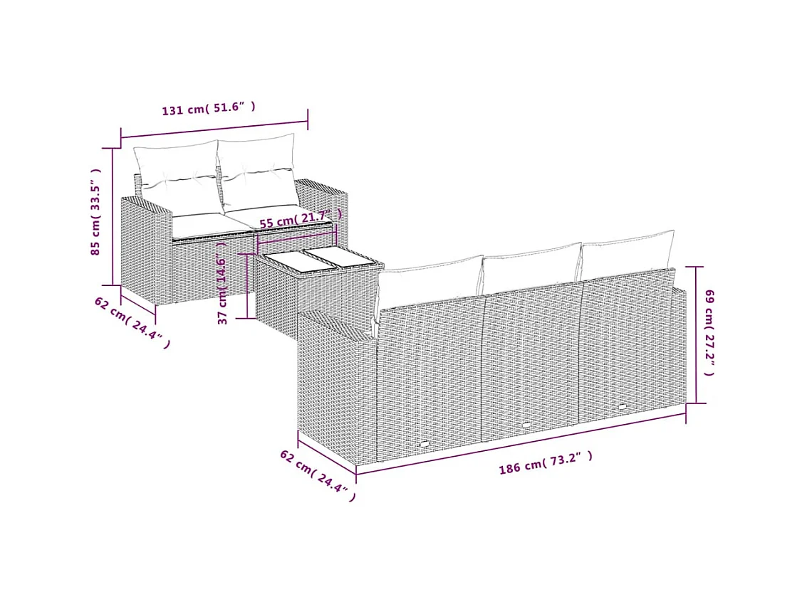 Salon de jardin avec coussins 6 pcs beige résine tressée