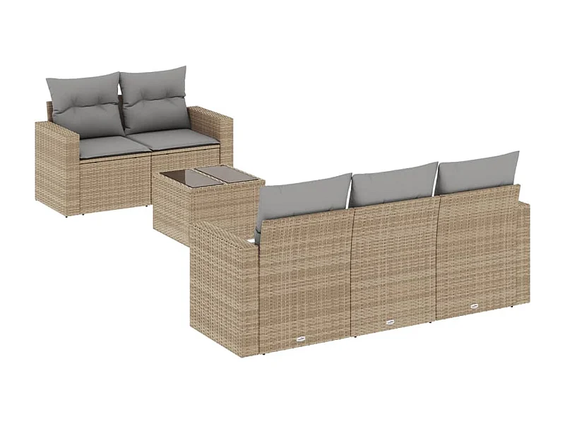 Salon de jardin avec coussins 6 pcs beige résine tressée