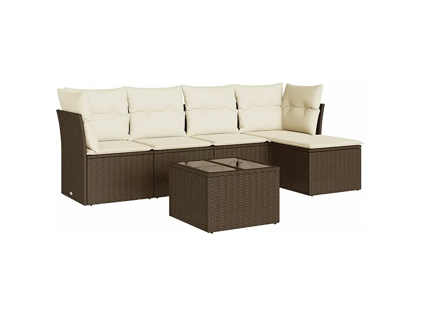 Salon de jardin avec coussins 6 pcs marron résine tressée