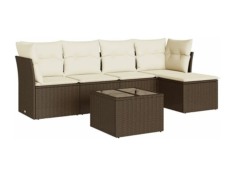 Salon de jardin avec coussins 6 pcs marron résine tressée