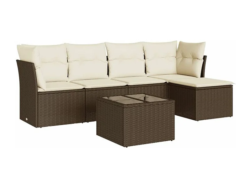 Salon de jardin avec coussins 6 pcs marron résine tressée