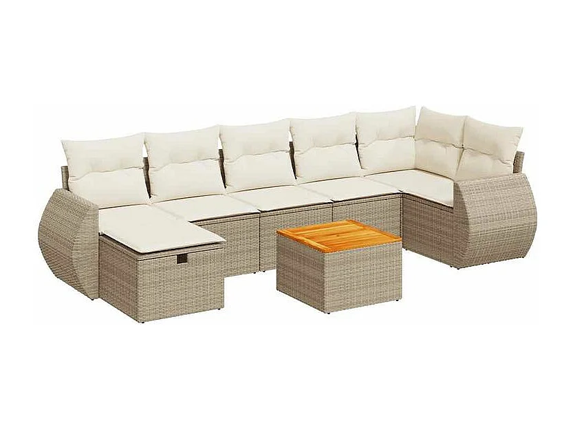 Salon de jardin avec coussins 8 pcs beige résine tressée