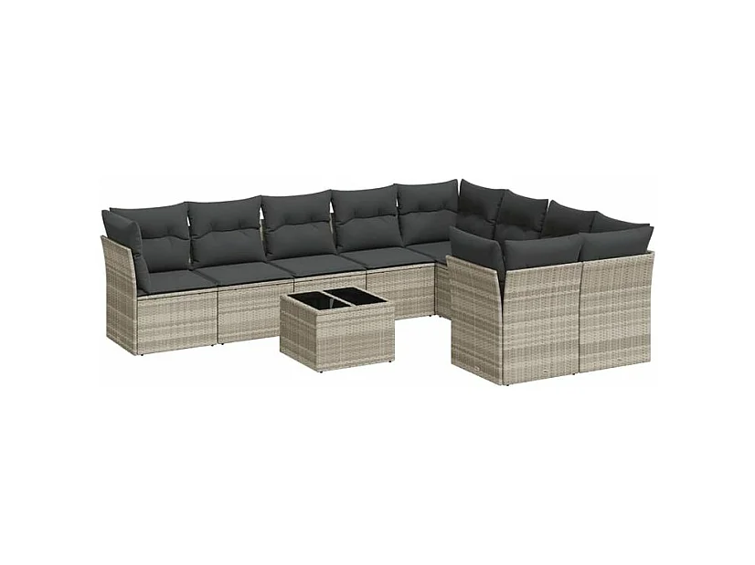 Salon de jardin avec coussins 10 pcs gris clair résine tressée
