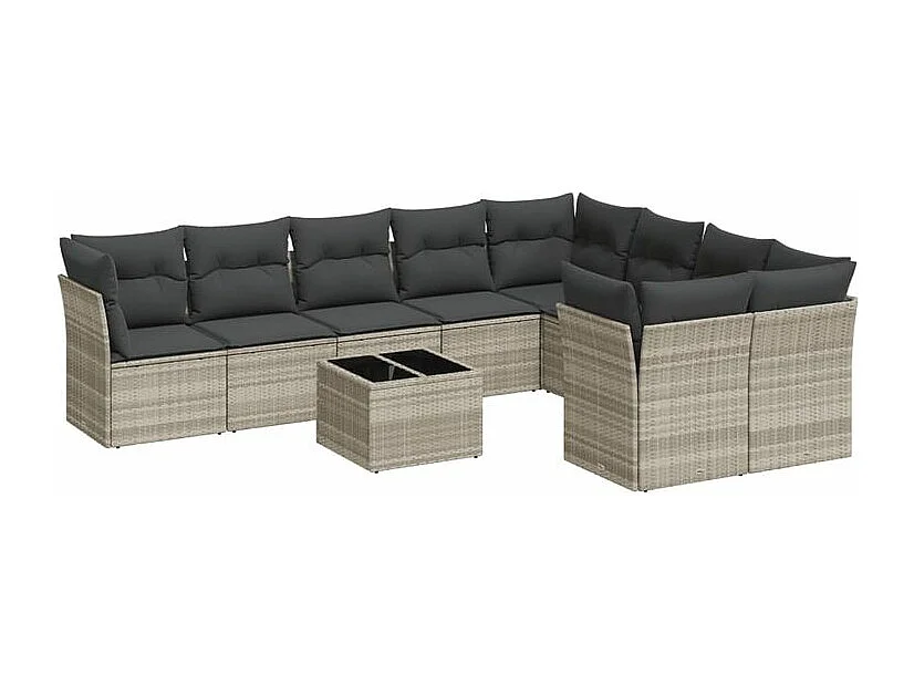 Salon de jardin avec coussins 10 pcs gris clair résine tressée