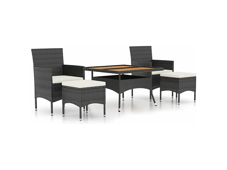 Ensemble à dîner de jardin 5 pcs Résine tressée et acacia Noir